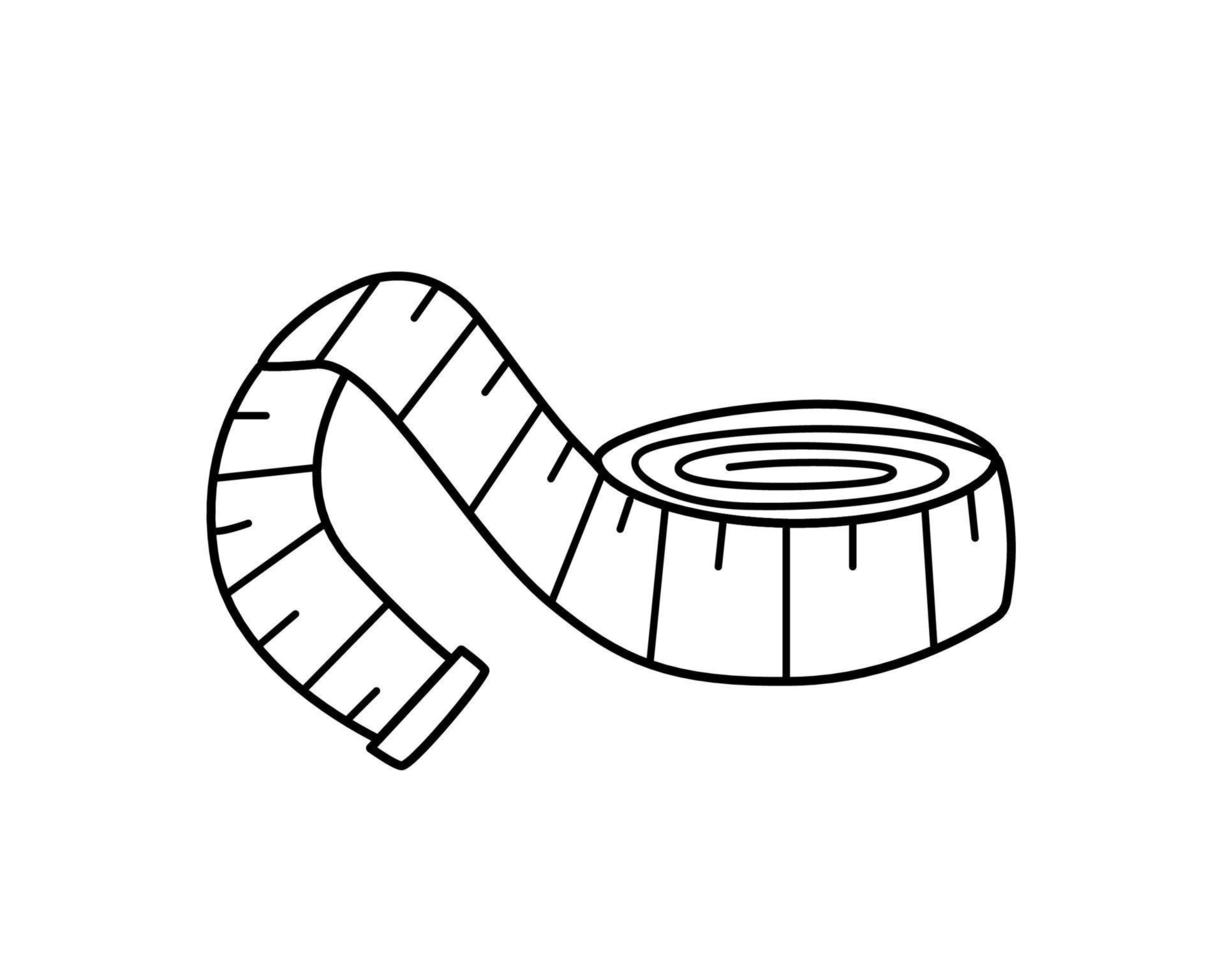 Measuring soft tape or centimeter, diet concept or needlework sewing, vector doodle illustration.