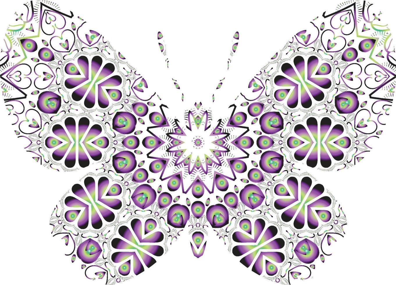 mariposa mandala ornamento dibujado a mano ilustración vectorial. diseño africano, indio, tribal, zentangle. se puede utilizar para tatuajes, afiches, estampados de camisetas, diseño de telas, tarjetas de felicitación con estampado de fundas de teléfonos, etc. vector