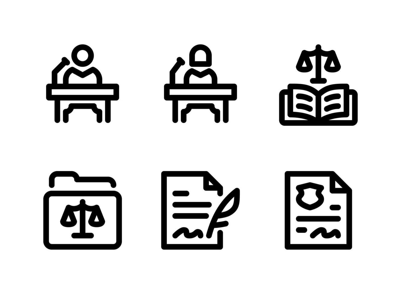 conjunto simple de iconos de línea vectorial relacionados con la justicia y la ley vector