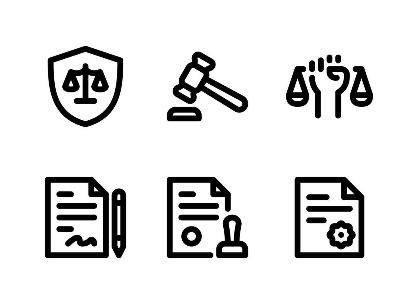 conjunto simple de iconos de línea vectorial relacionados con la justicia y la ley vector