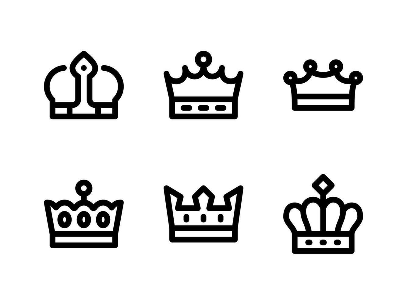 conjunto simple de iconos de línea vectorial relacionados con coronas reales. vector