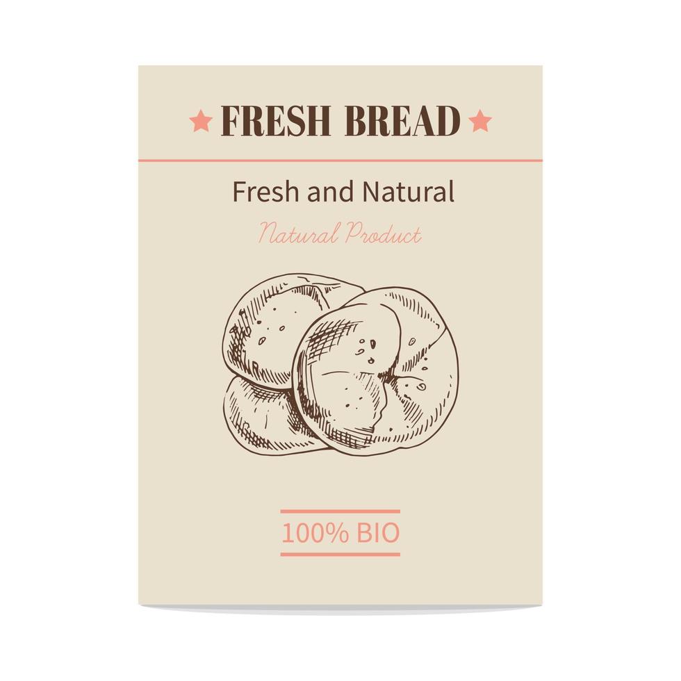 cartel de bollo de boceto dibujado a mano vectorial. ilustración de pan iconos y elementos para impresión, etiquetas, embalaje. vector