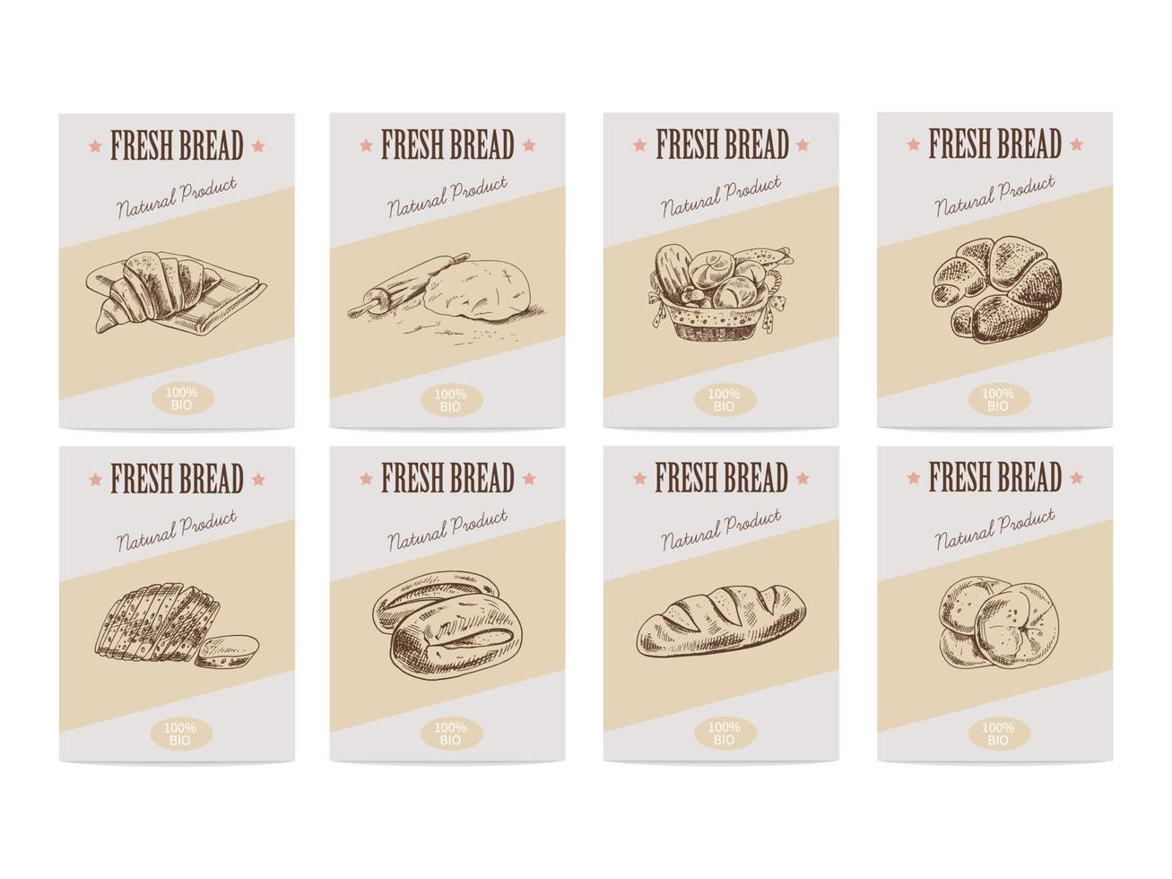 Vector hand drawn sketch bread posters set. Eco foods.Sketch illustration. Icons and elements for print, labels, packaging.