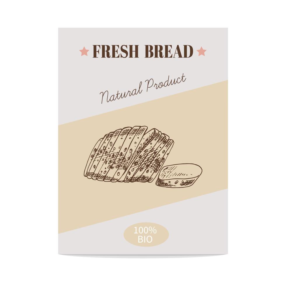 cartel de pan en rodajas de croquis dibujado a mano vectorial. ilustración de comida iconos y elementos para impresión, etiquetas, embalaje. vector