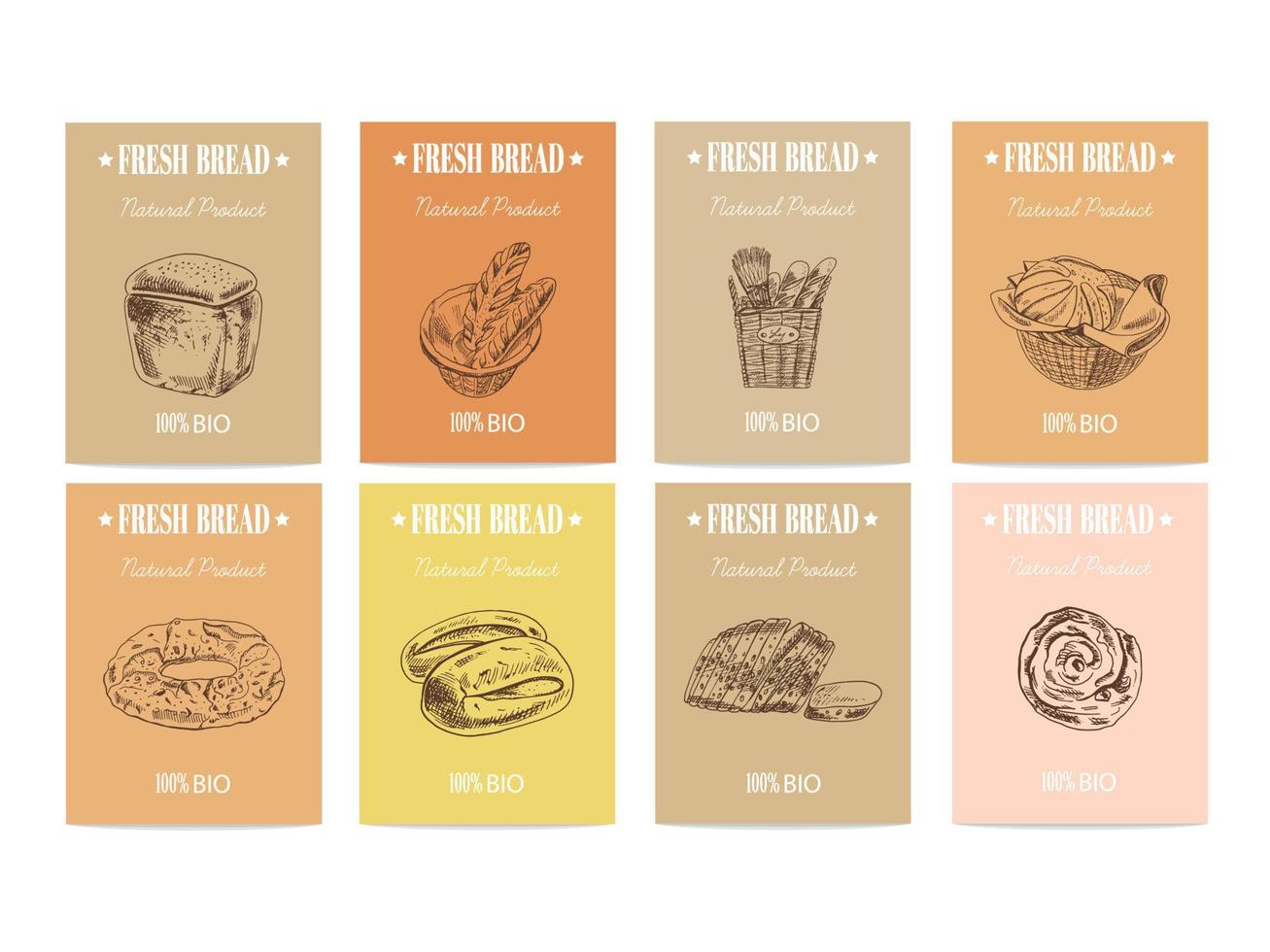 Vector hand drawn sketch bread posters set. Eco food.  Icons and elements for print, labels, packaging.