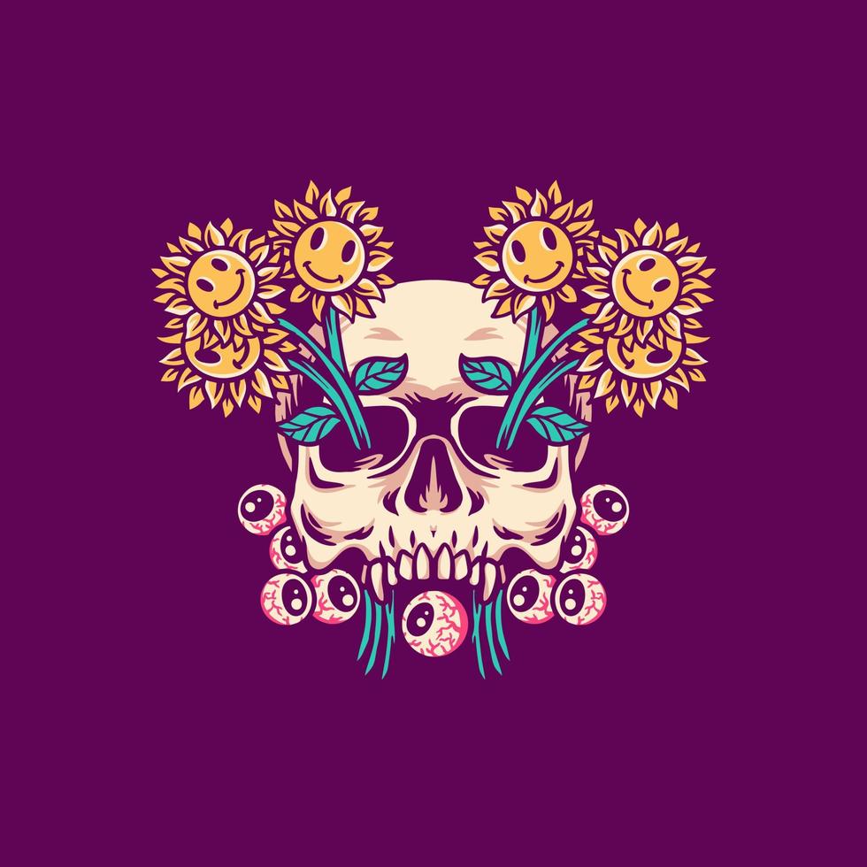 Skull Sun Flowers Illustration vector