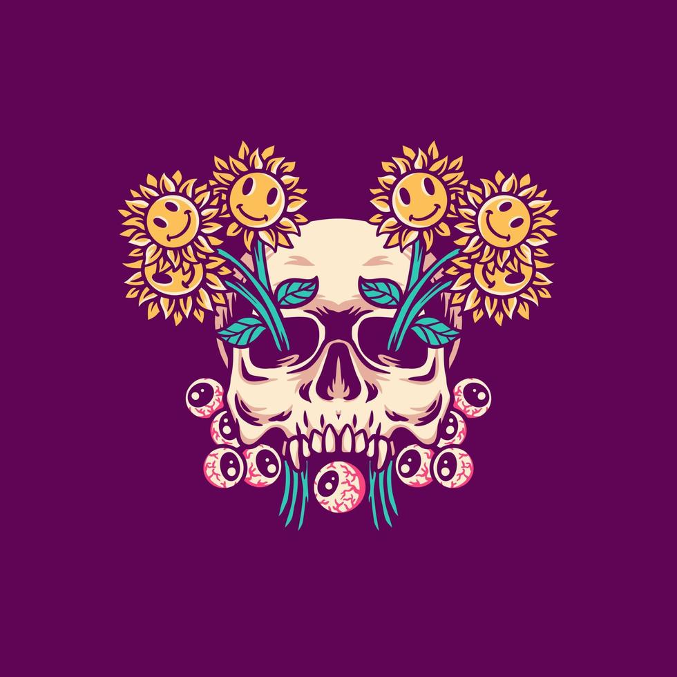 Skull Sun Flowers Illustration 9101977 Vector Art at Vecteezy