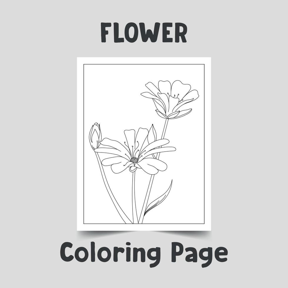 Flower coloring page, flower line art on a4 page, flower outline on white background, wonderful flower outline, hand drawn flower vector
