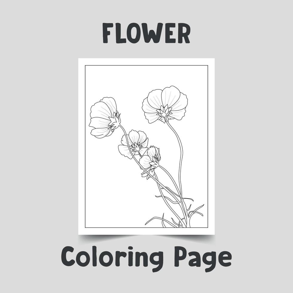 página de coloreado de flores, línea de arte de flores en una página a4, contorno de flores sobre fondo blanco, maravilloso contorno de flores, vector de flores dibujado a mano