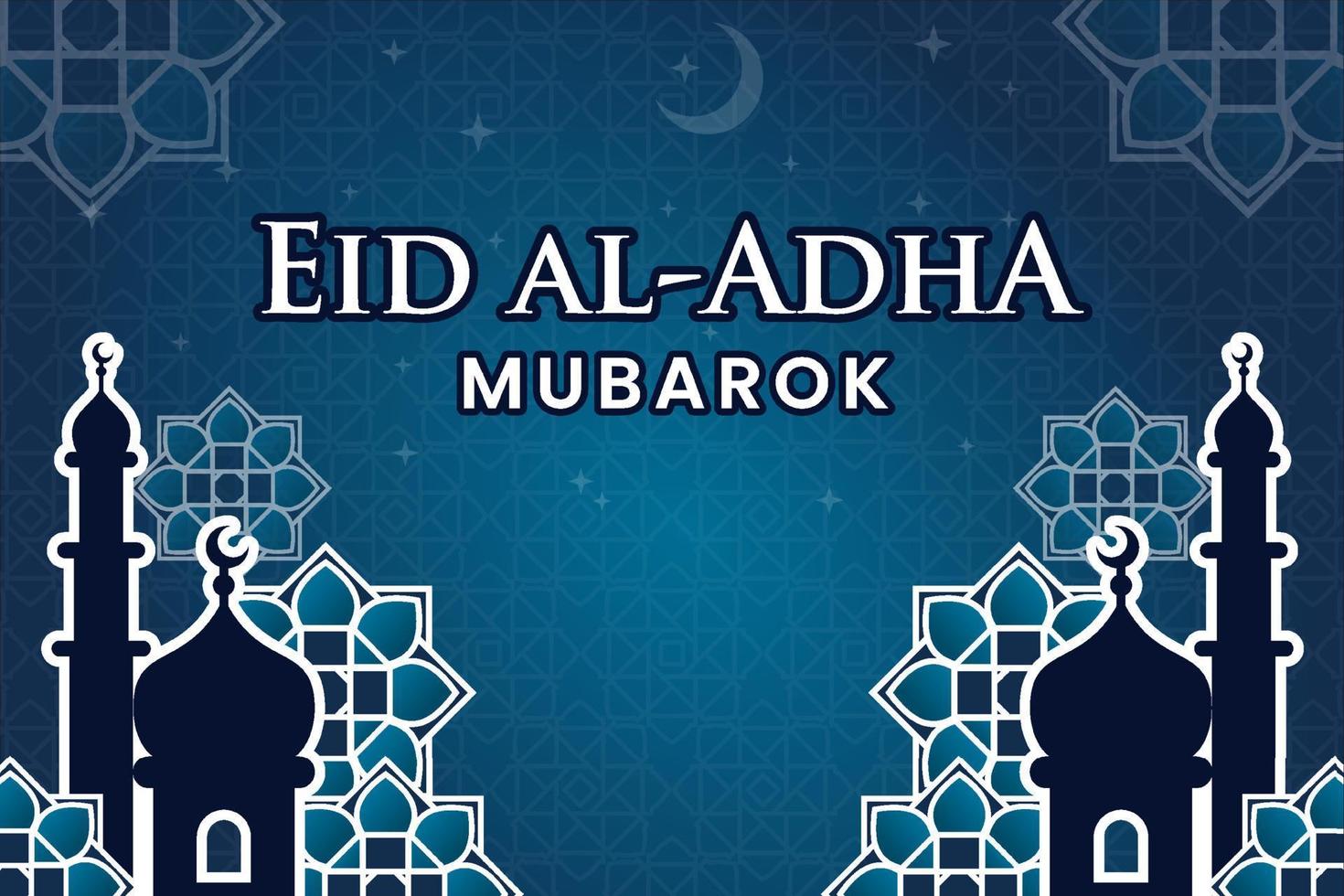 Eid al-Adha banner template vector design with Islamic blue background and mosque, flowers