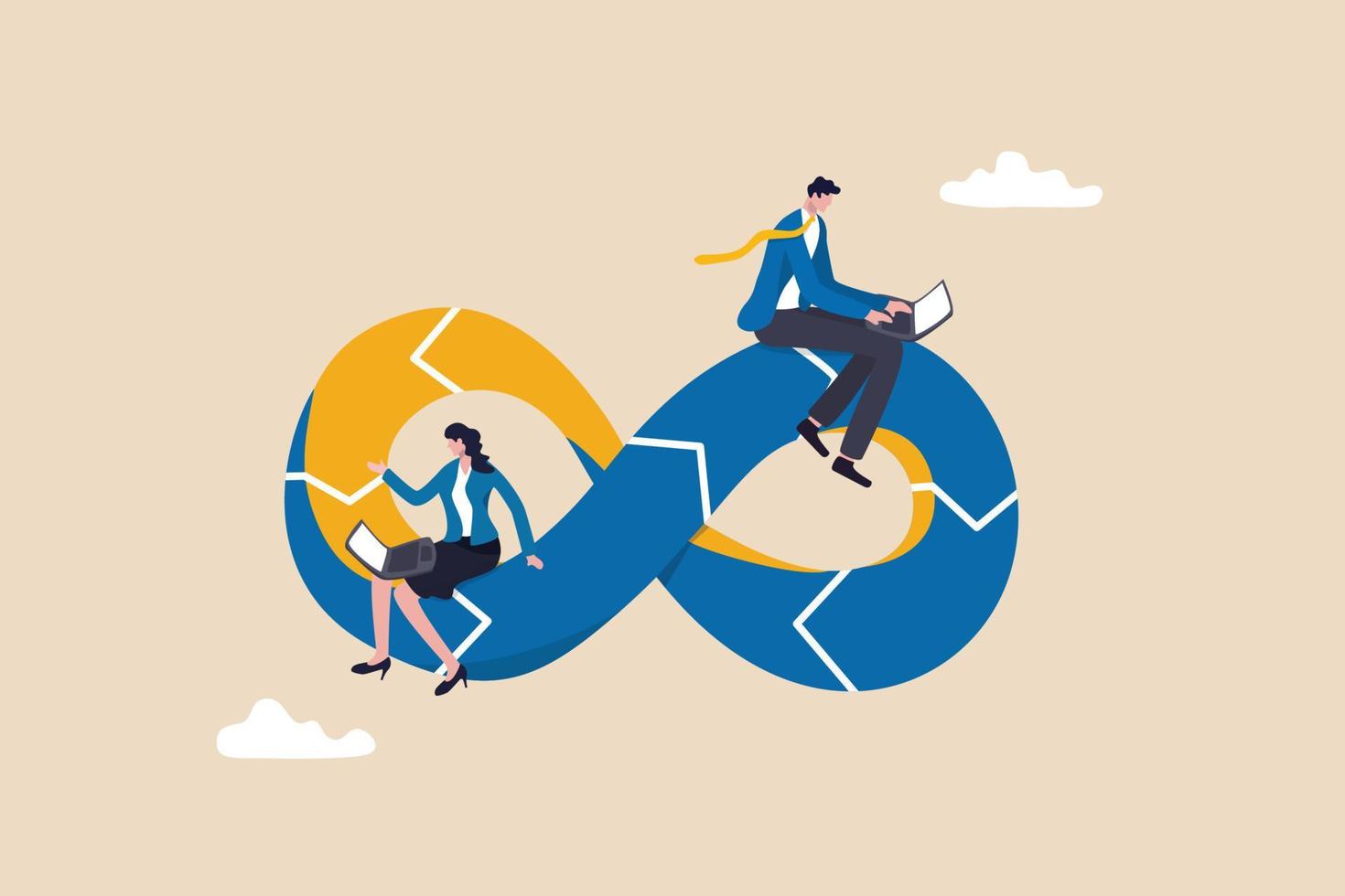 Devops, development operation for agile software development, working cycle to operate and support professional software management concept, business people working with computer on Devops cycle. vector