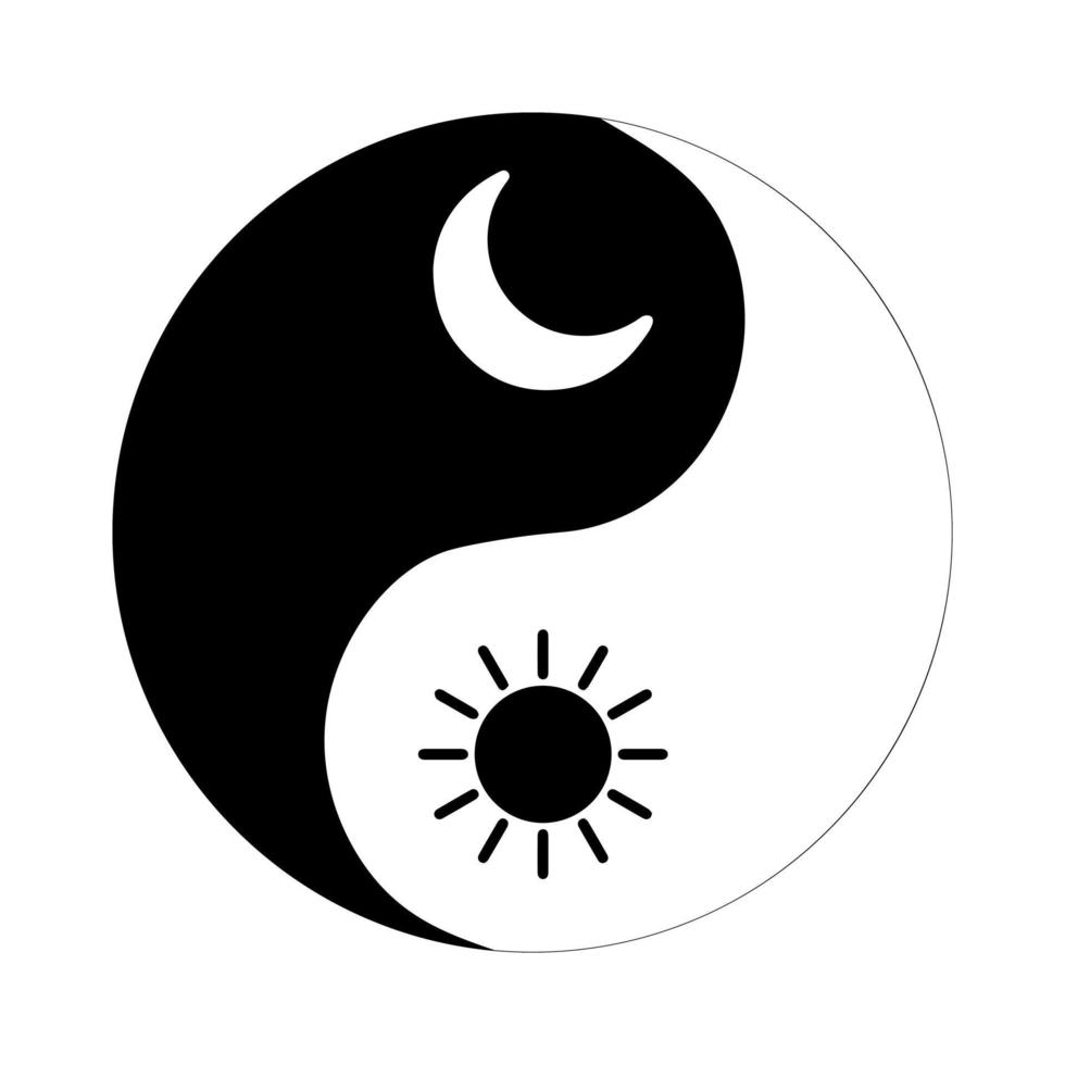 Symbol yin yang sun and moon with a star. Vector illustration.