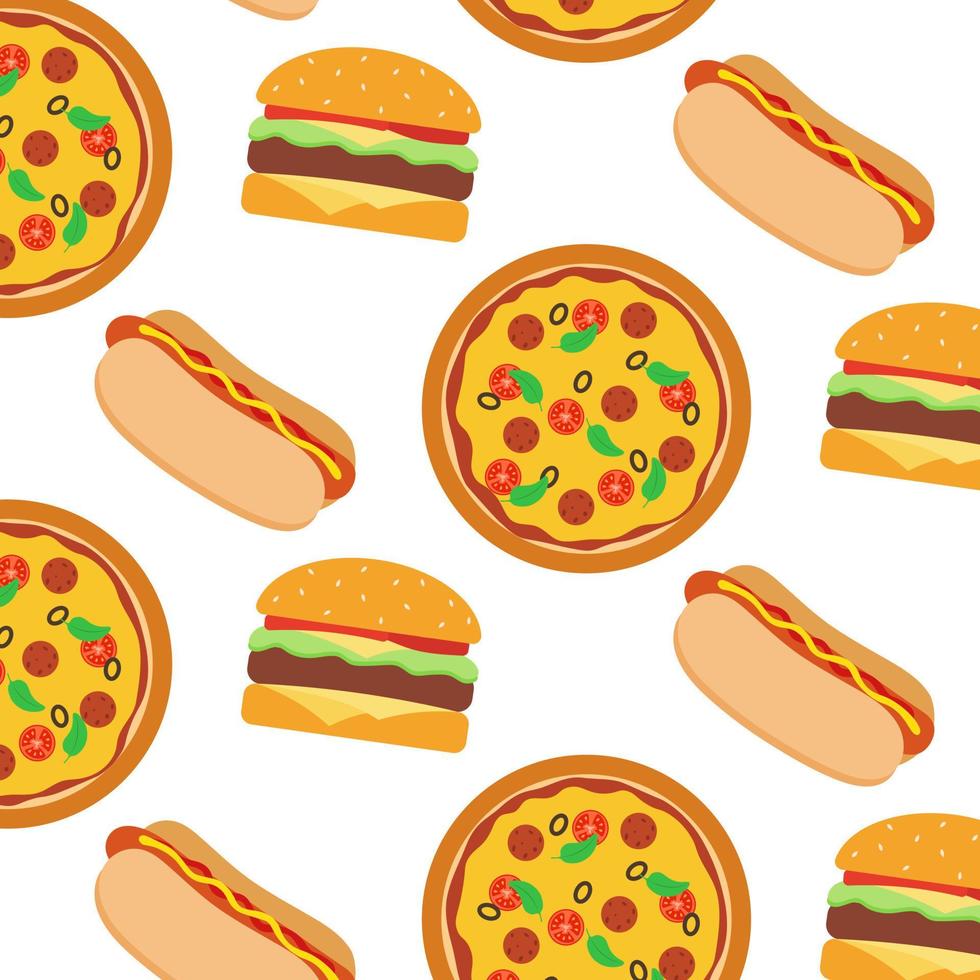 Hamburger and hot dog seamless pattern. Vector illustration.