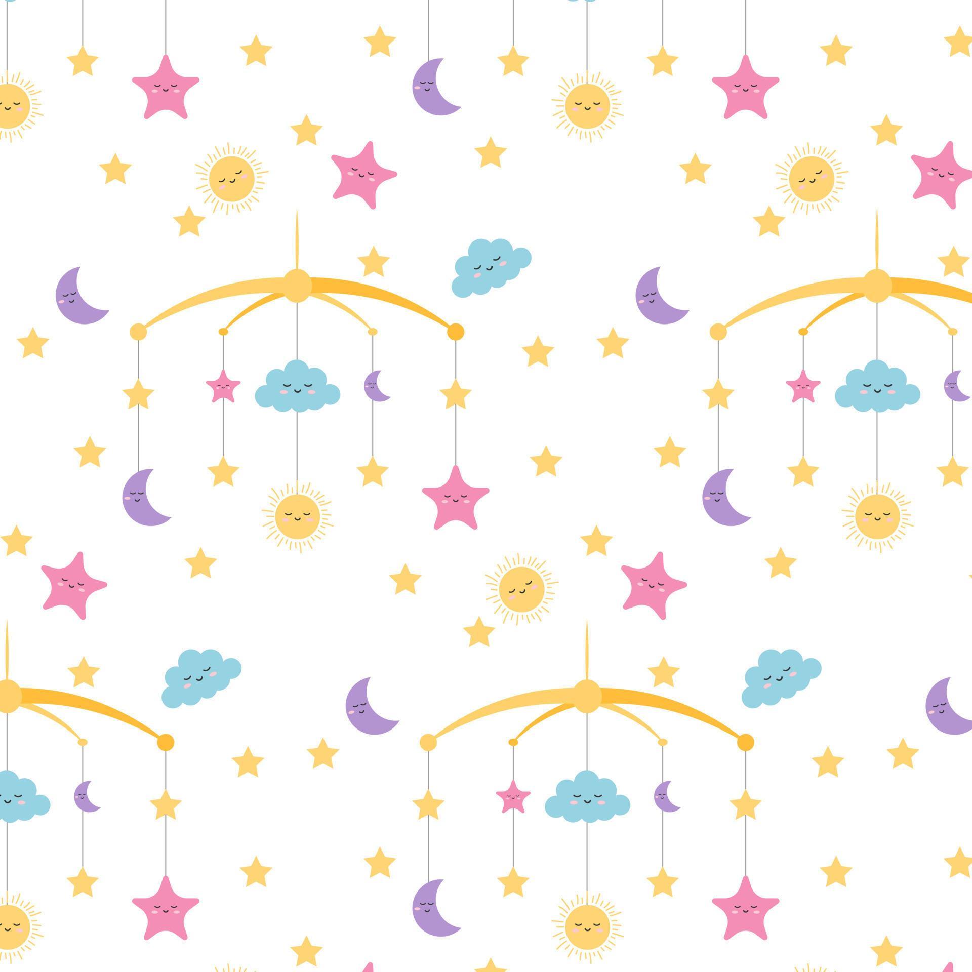 Suspension toy on the stroller seamless pattern for baby clothes, bed