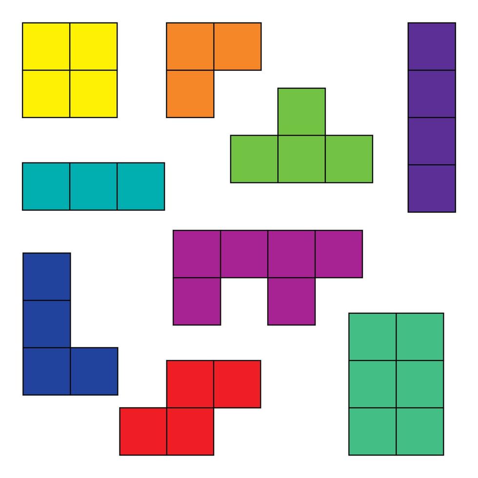 Set of colorful blocks for Tetris game. Vector illustration.