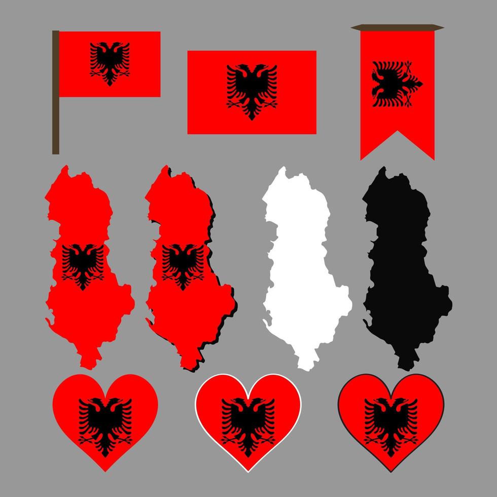 Albania. Map and flag of Albania. Vector illustration.