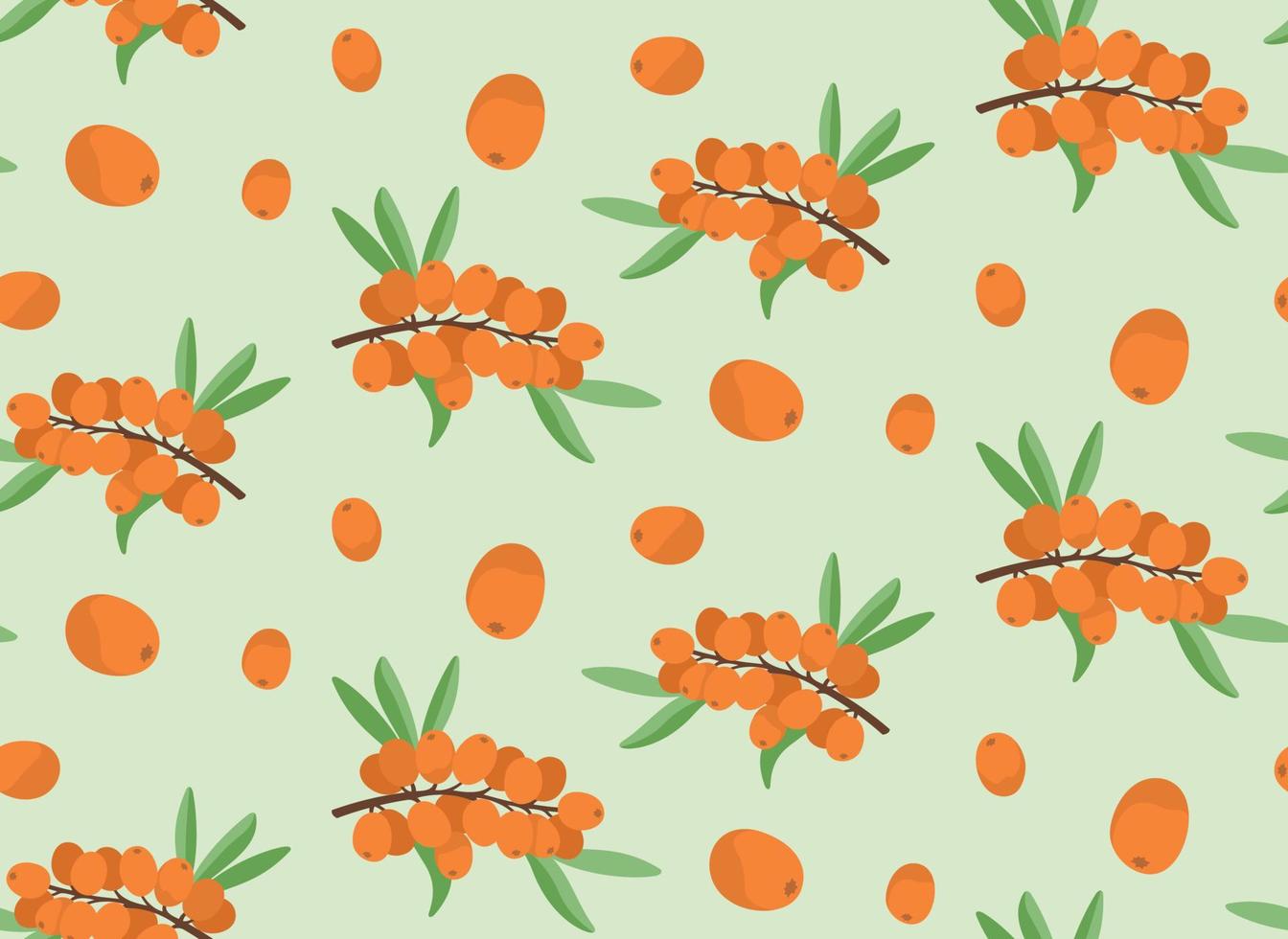 Seamless pattern with sea buckthorn. Texture with berries in cartoon style. vector