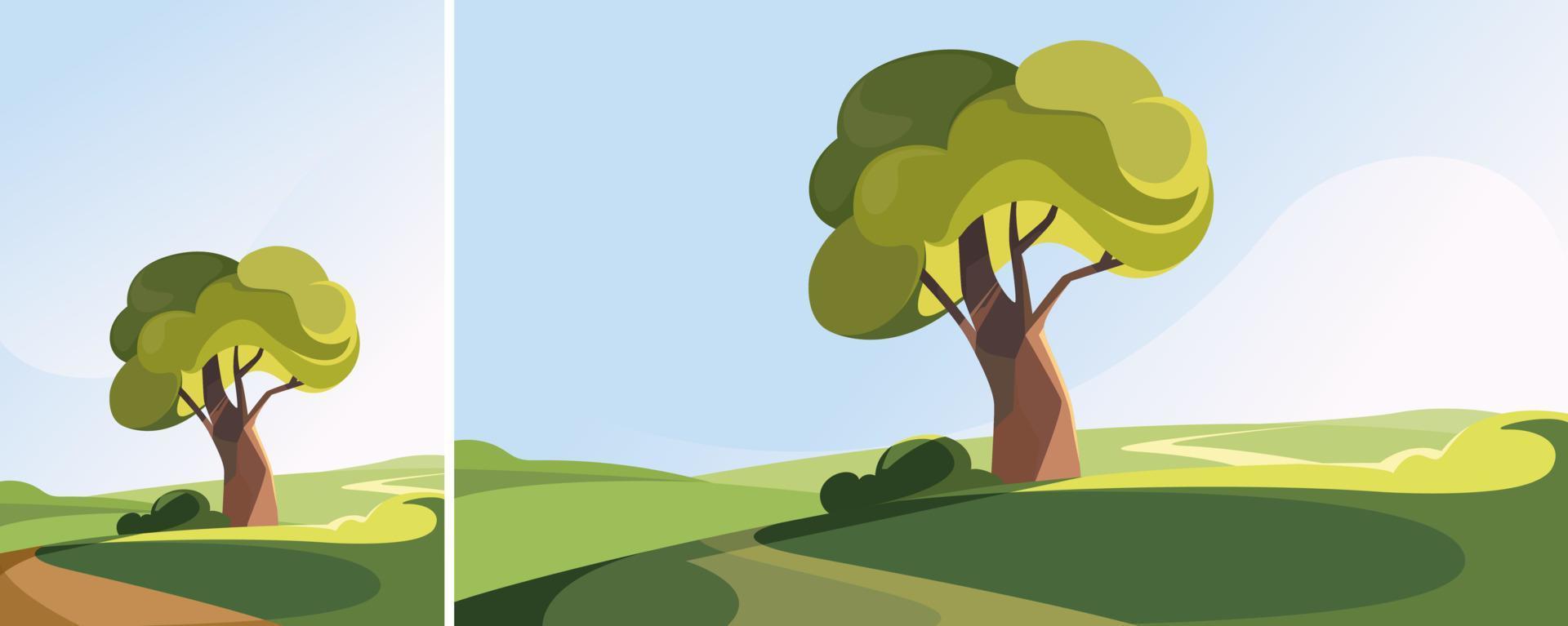 Tree on the hill in summer season. Natural scenery in different formats. vector