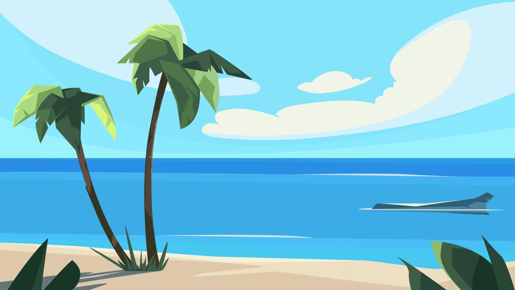 Palm trees with ocean and clouds. vector