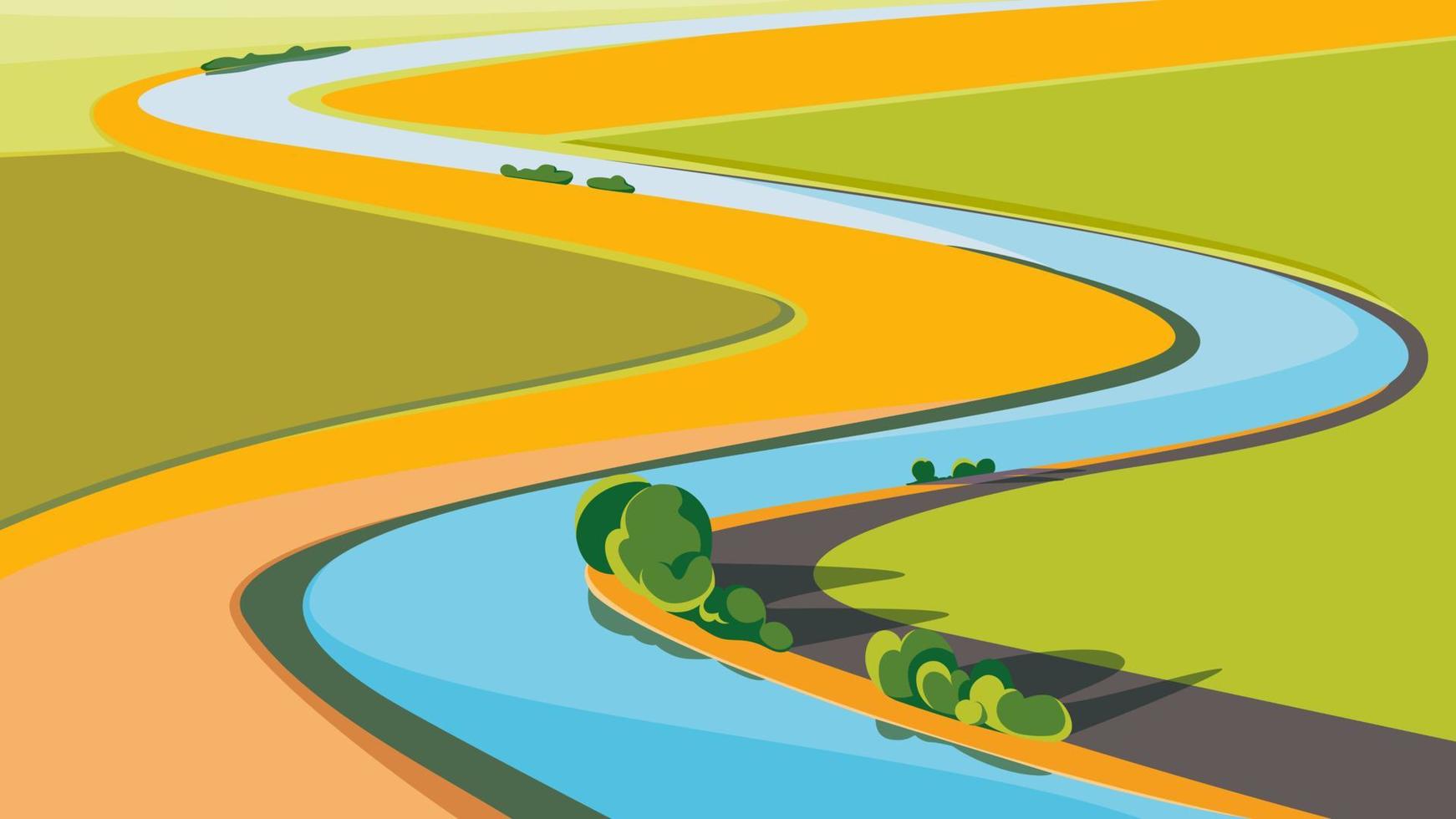 Landscape with river on sunny day. vector