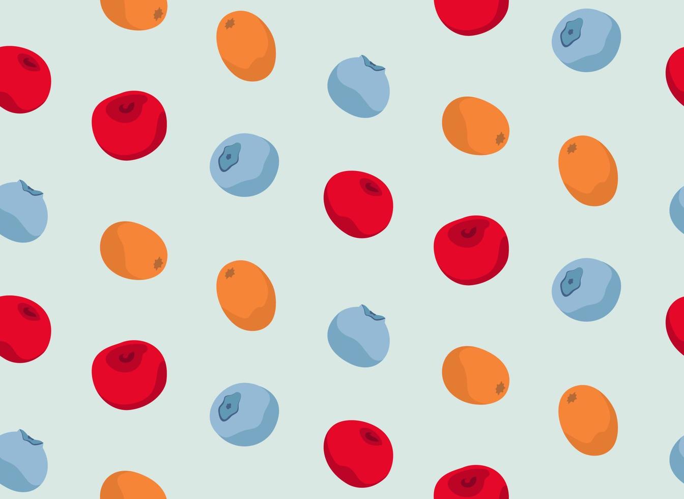 Seamless pattern with different berries. Texture with cherry sea buckthorn and blueberry in cartoon style. vector