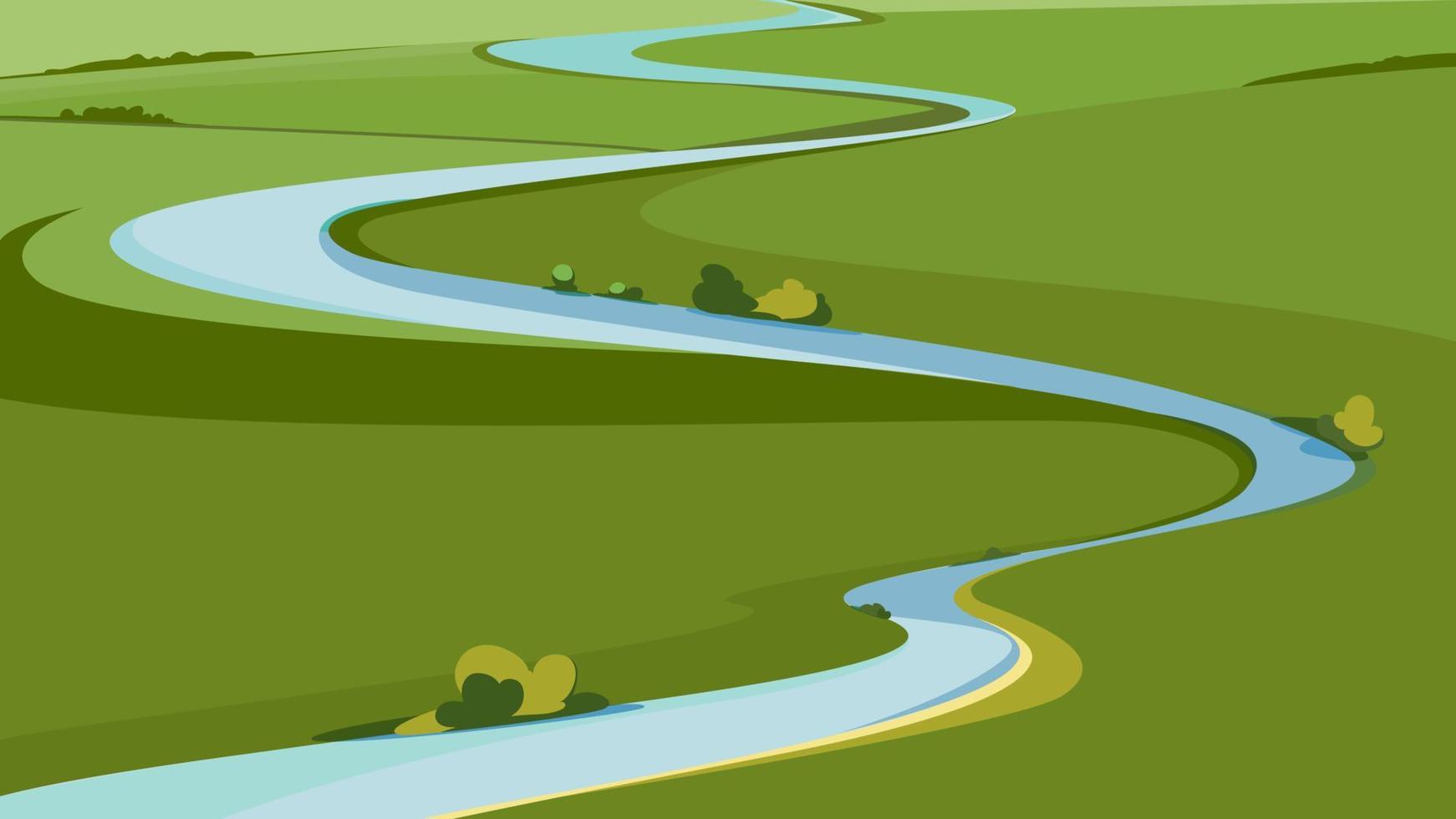 Landscape with river and green meadows. vector