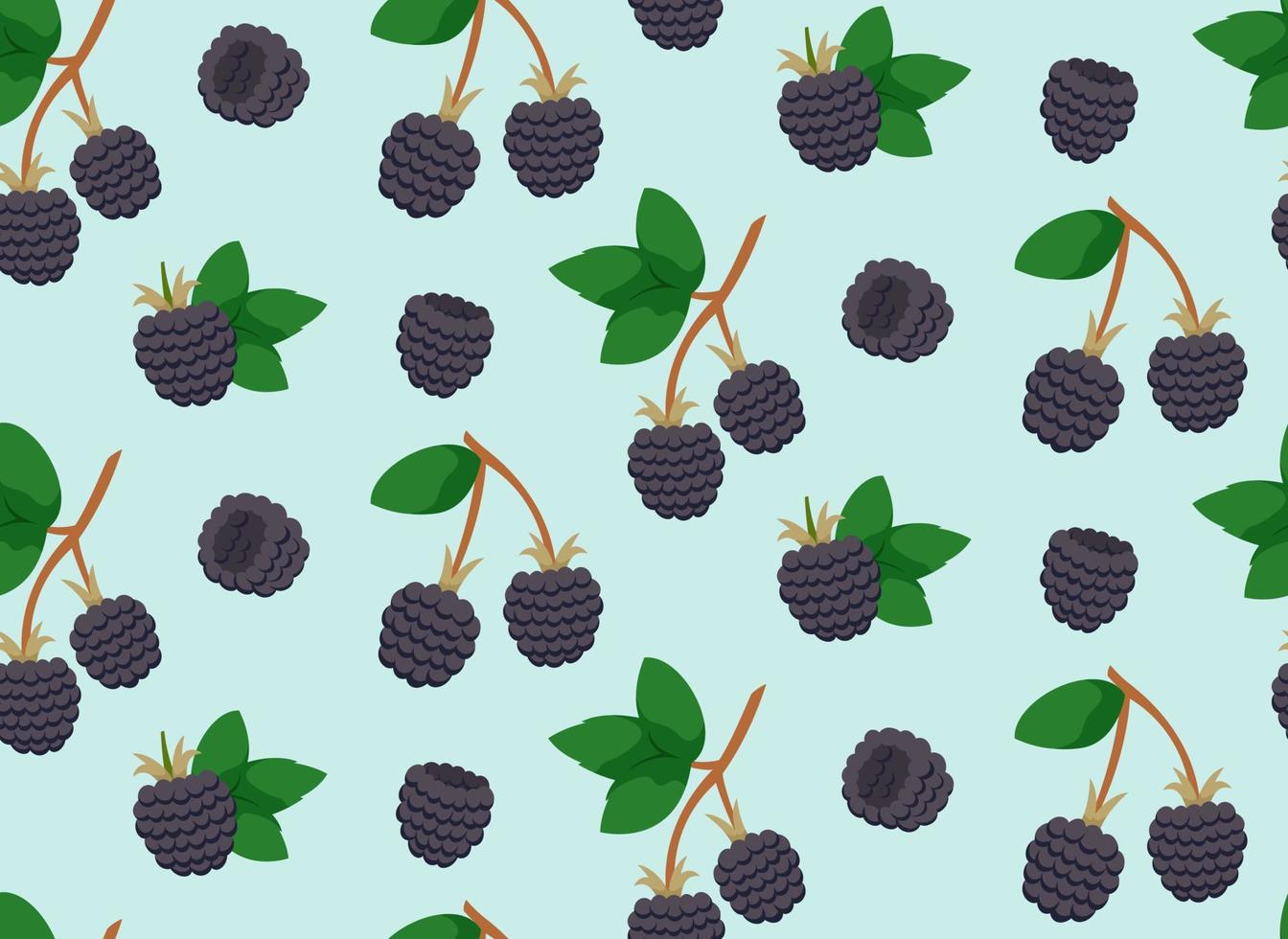 Seamless pattern with blackberries. Texture with berries in cartoon style. vector