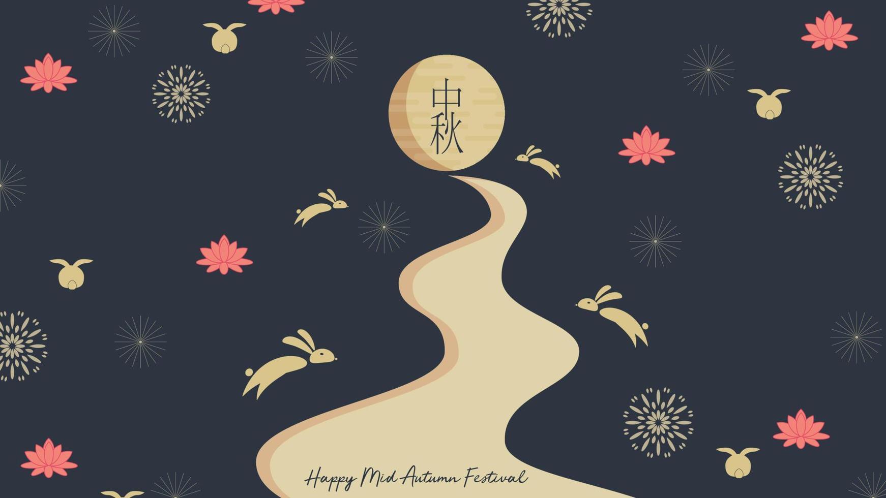 Mid-Autumn Festival. Jumping hares. Chuseok, Chinese translation Mid-Autumn. Vector banner, background and poster