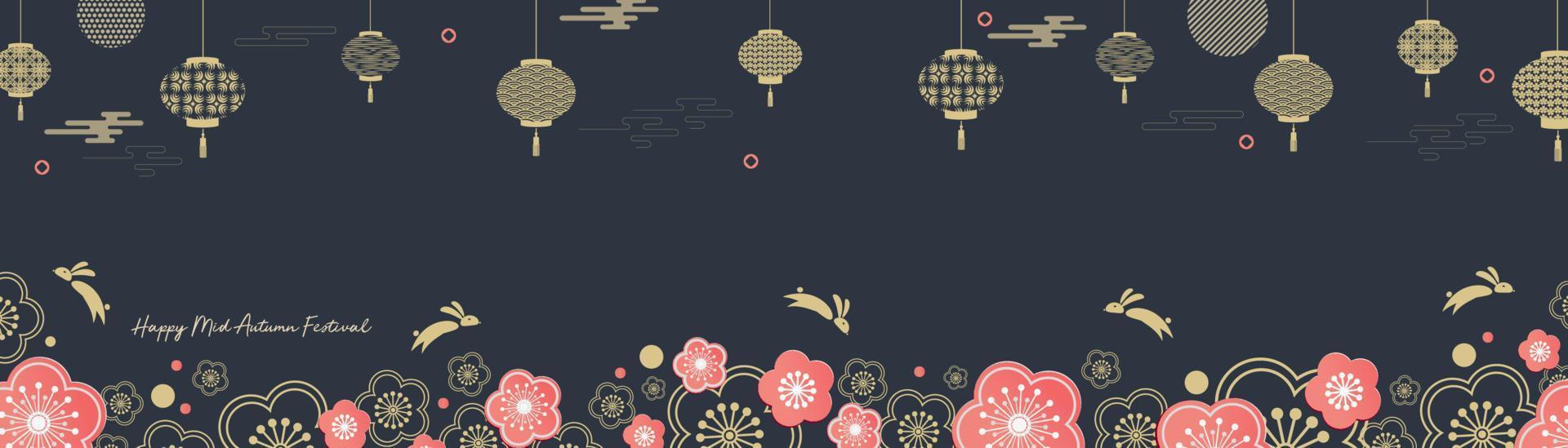 Mid-Autumn Festival. Jumping hares. Chuseok, Chinese translation Mid-Autumn. Vector banner, background and poster