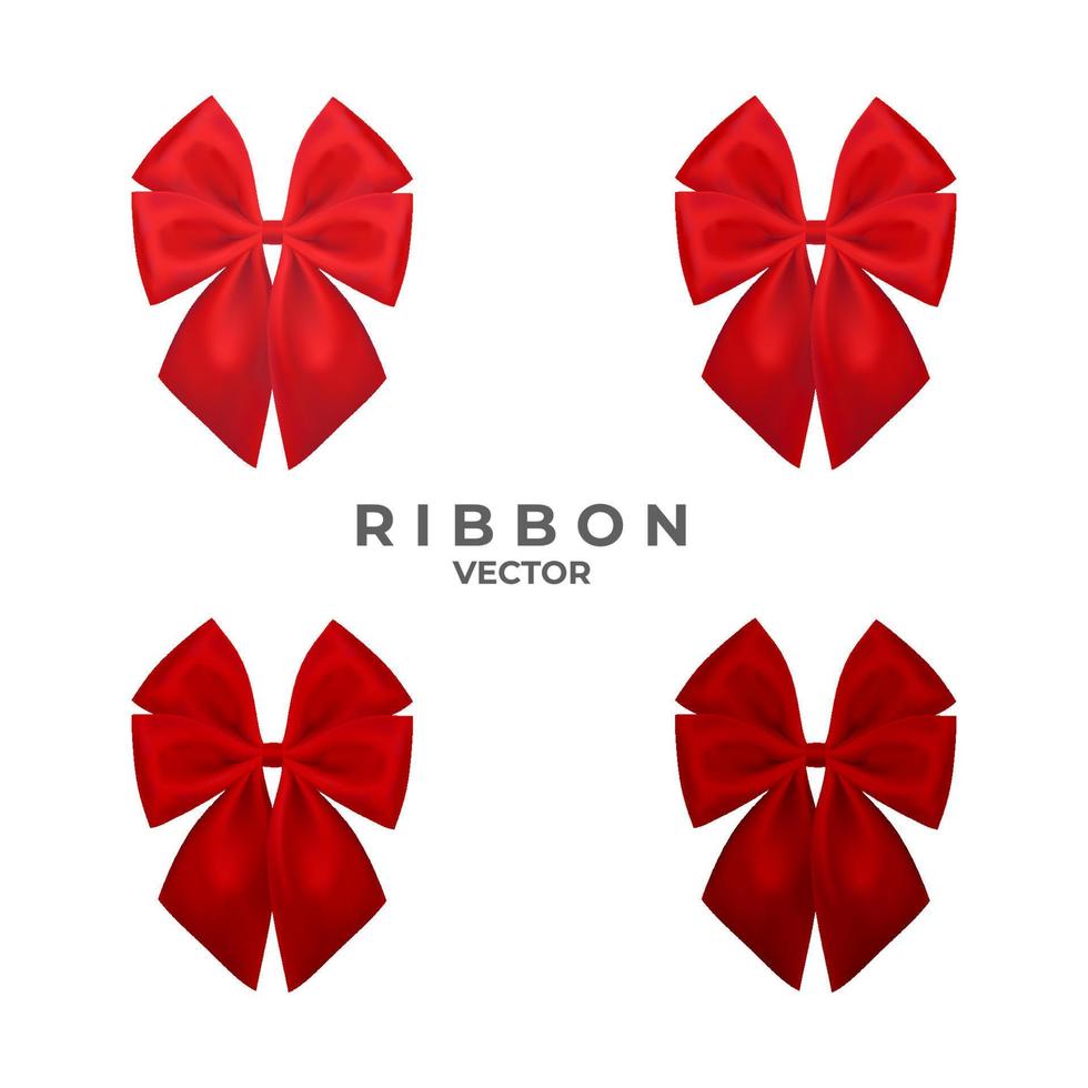 Red ribbon with four tone color on white background. Red bow on white background. vector