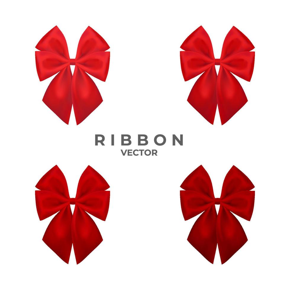 Red ribbon with four tone color on white background. Red bow on white background. vector