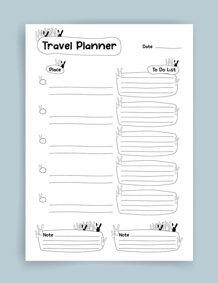 Travel planner. Travel planner template. Habit tracker. Blank template. Vector illustration. Minimal style. Clean style. Daily to do. Cute style.