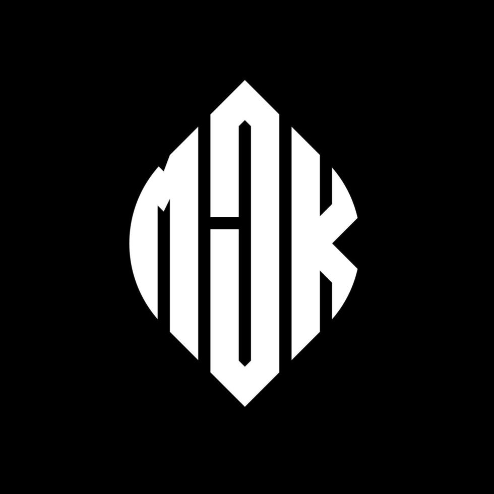 Diseño de logotipo de letra de círculo mjk con forma de círculo y elipse. Letras de elipse mjk con estilo tipográfico. las tres iniciales forman un logo circular. vector de marca de letra de monograma abstracto del emblema del círculo mjk.