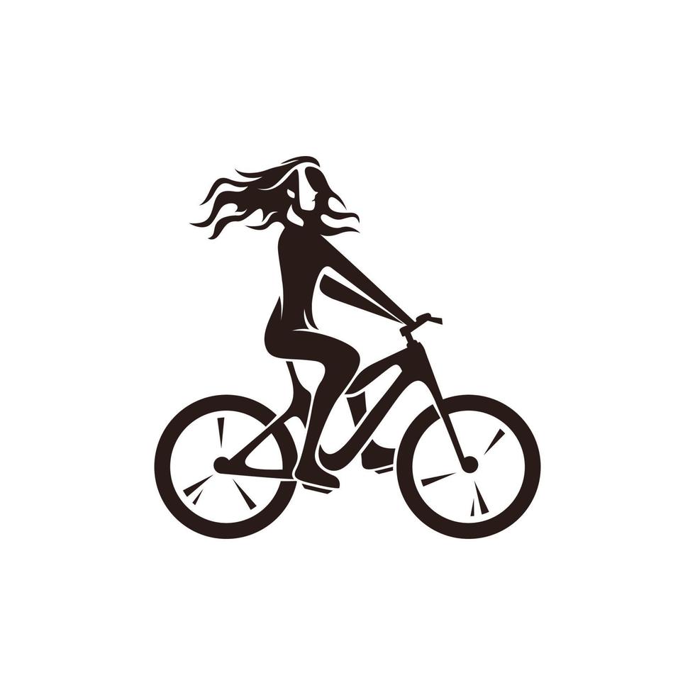 una mujer ciclista en bicicleta montando bicicleta en silueta vector