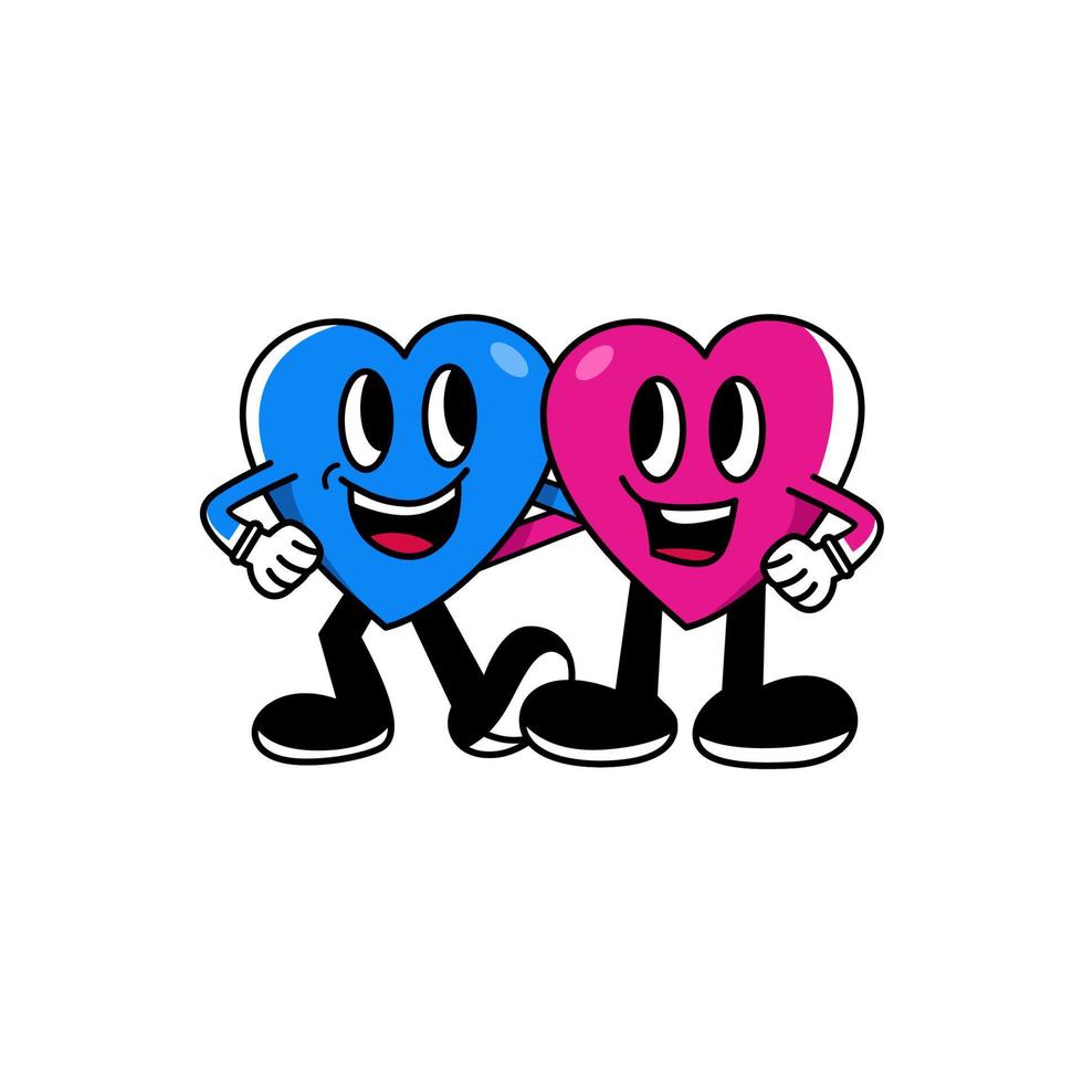 cute cartoon happy couple with love symbol vector illustration