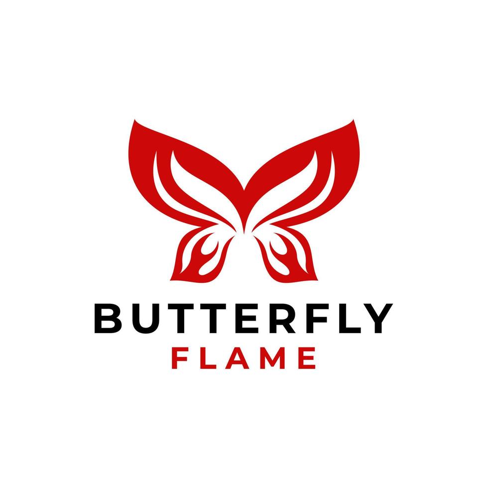 Butterfly logo with flame design element. Vector Illustration