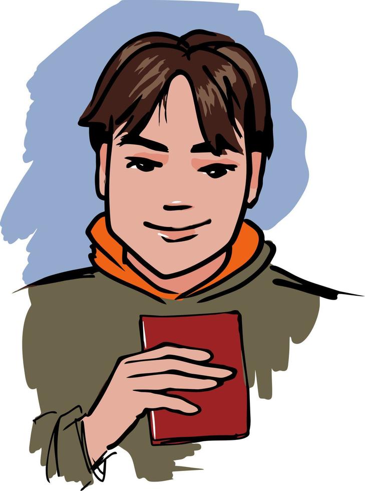 Flat image of a teenager holding a document in his hand. vector
