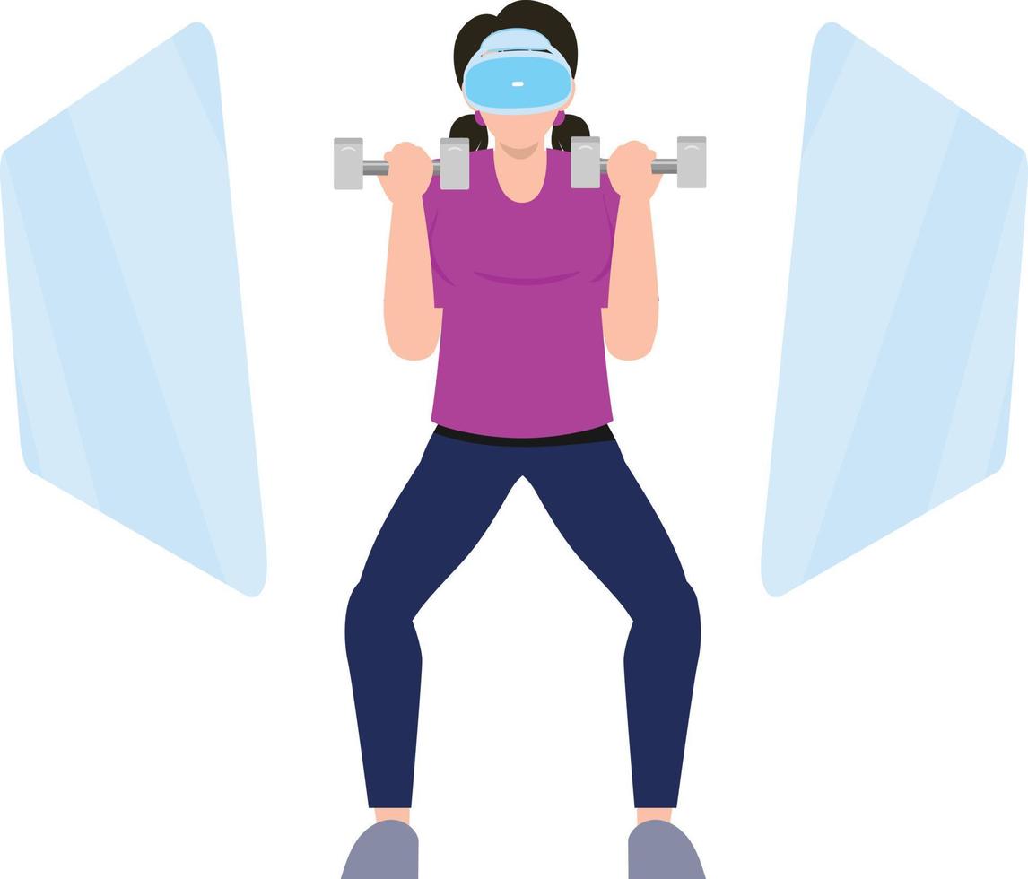 The girl is exercising with dumbbells. vector