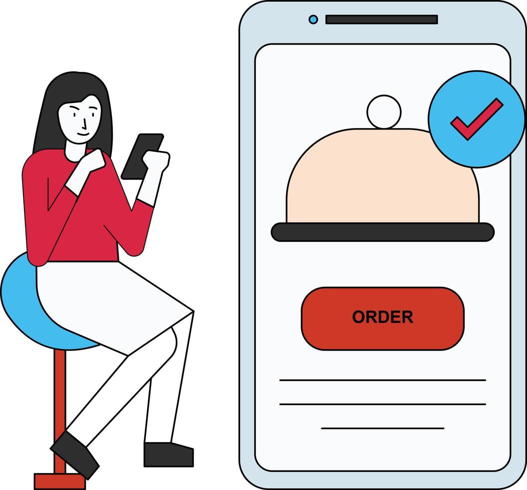 The girl is ordering food online. vector