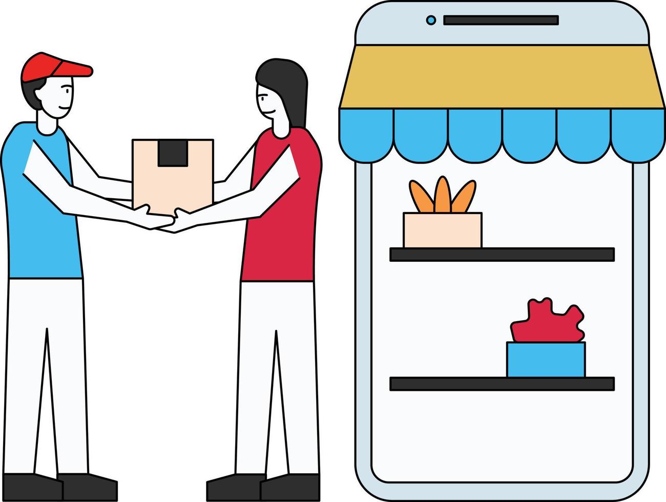The girl is shopping online. vector
