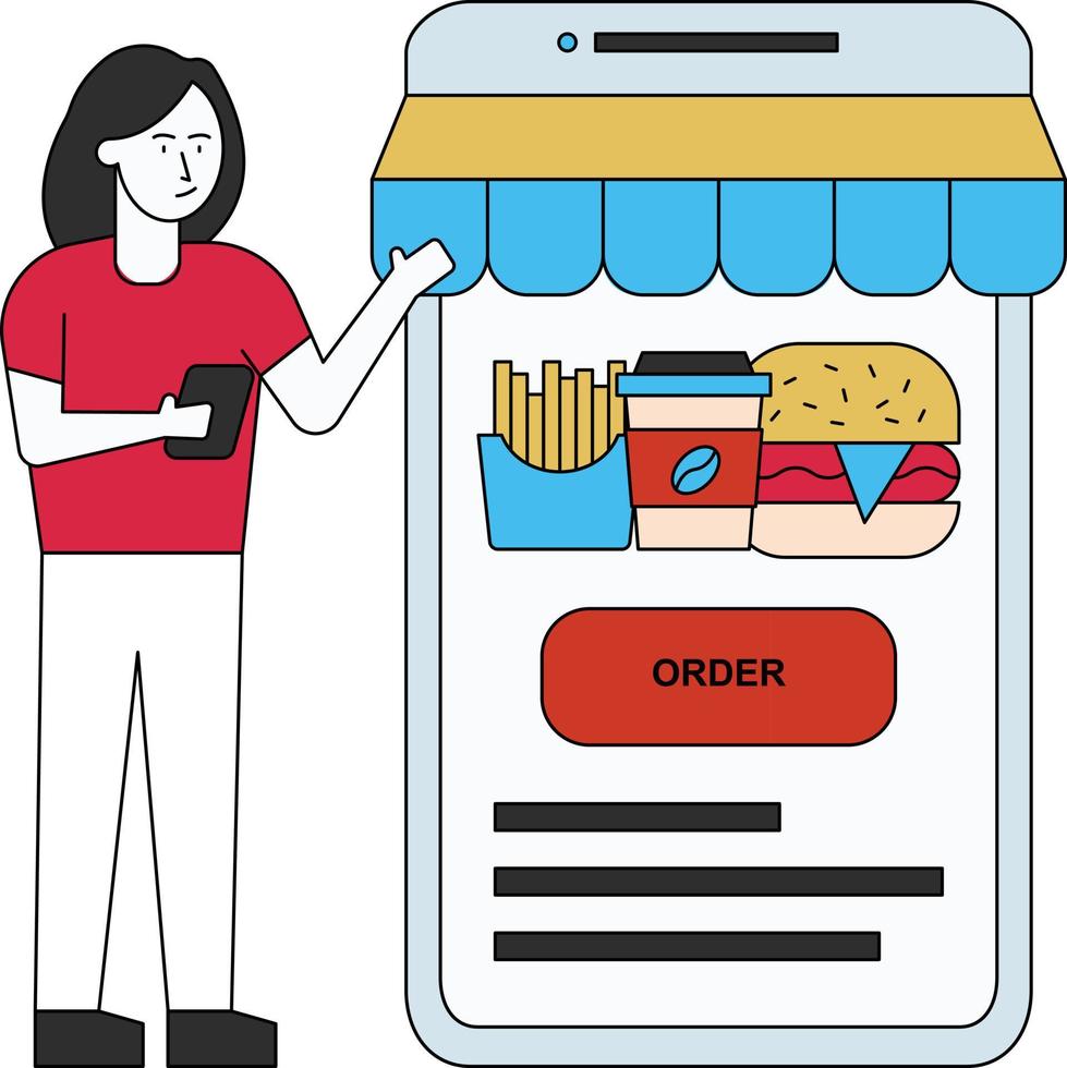 The girl is online ordering the food. vector