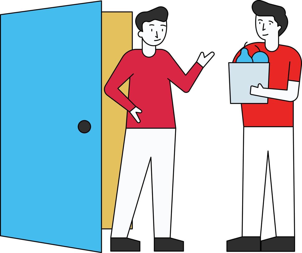 Delivery Boy delivers fruit parcels to the door. vector