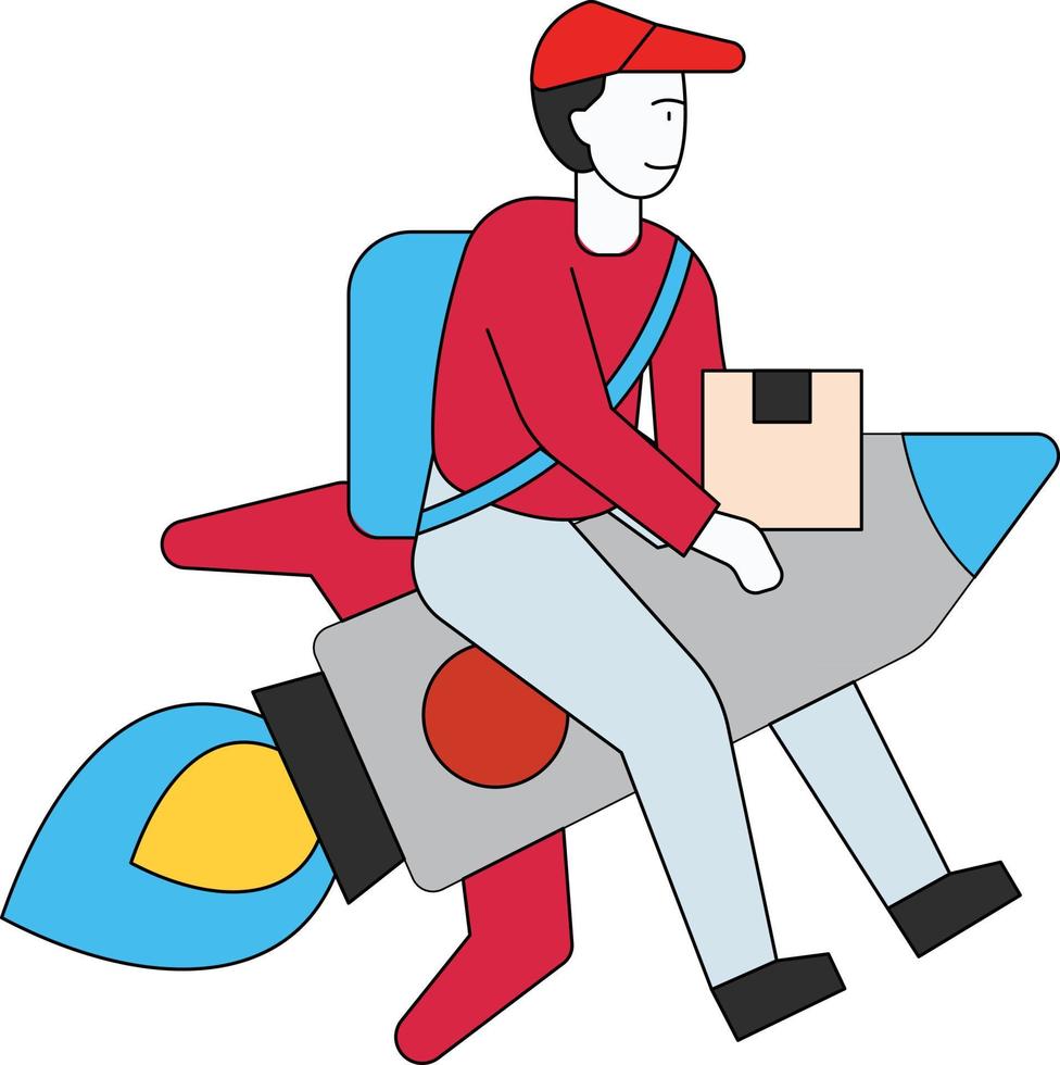 Delivery Boy delivers parcels at rocket speeds. vector