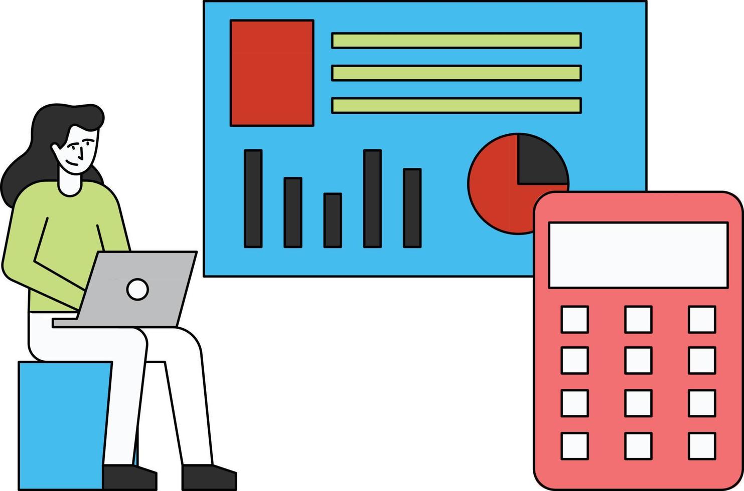 la chica está trabajando en el gráfico de finanzas. vector