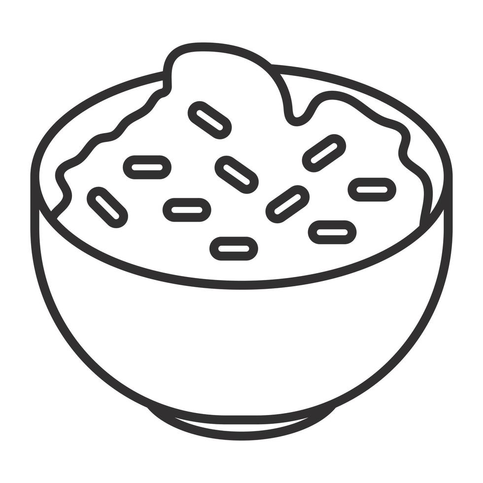 Mexican guacamole dip in bowl line art icon for apps or websites vector