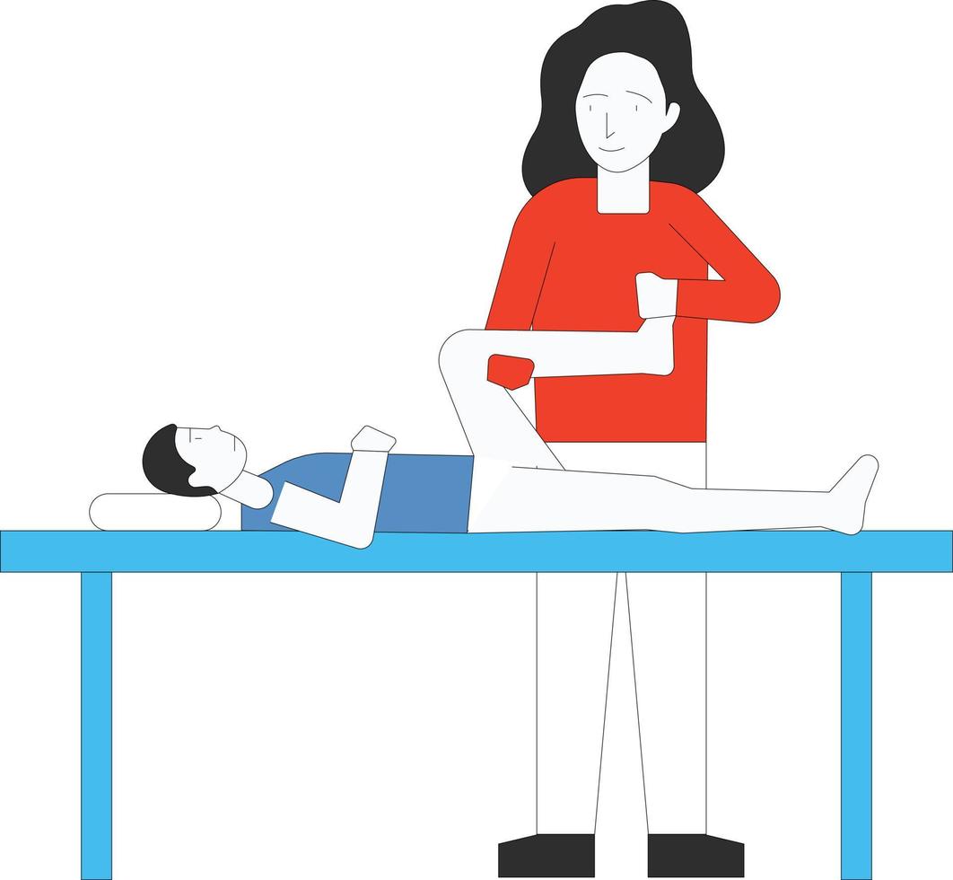 The girl is giving physiotherapy to the boy. vector