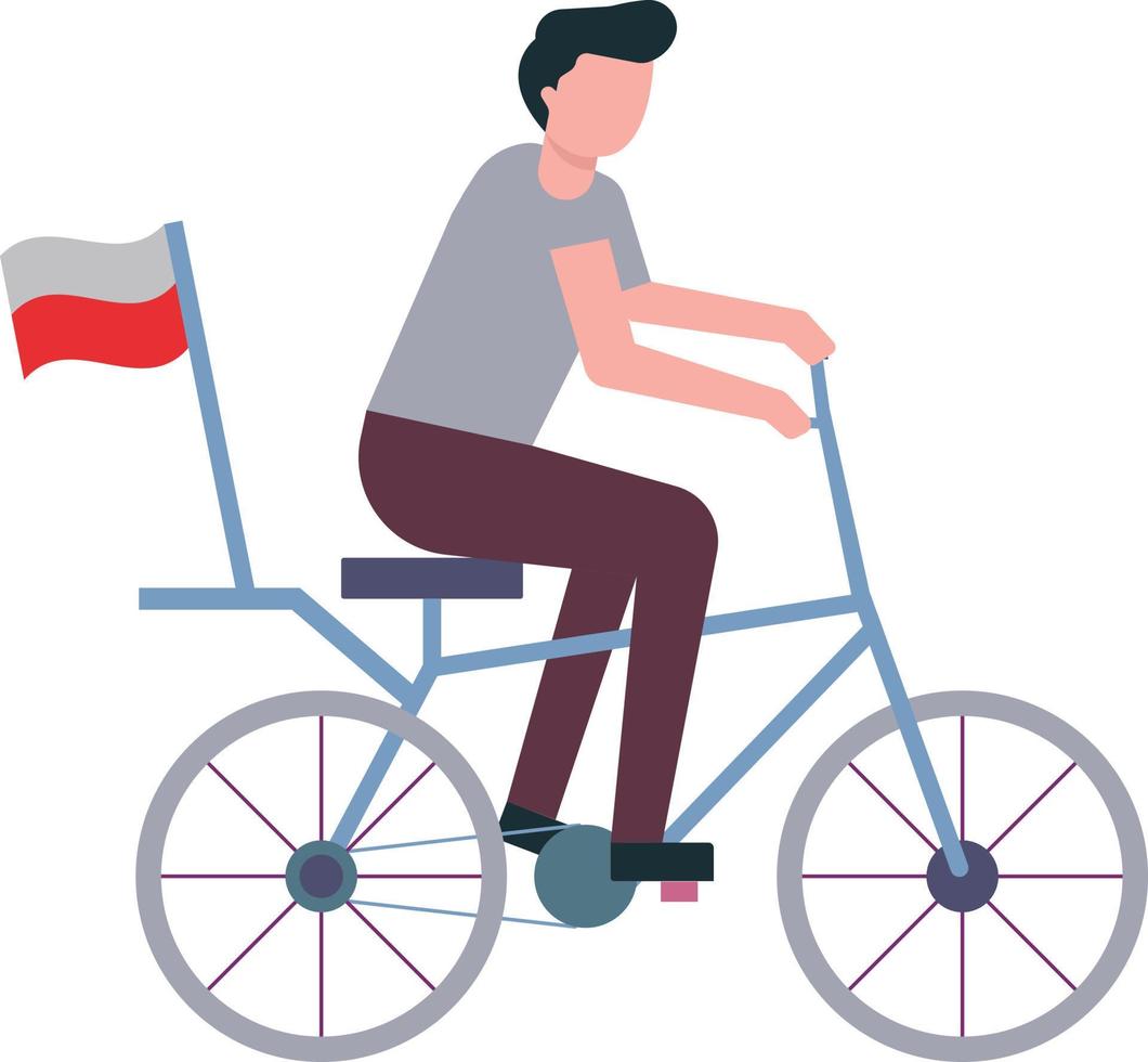 The boy rides a bicycle with the country's flag. vector