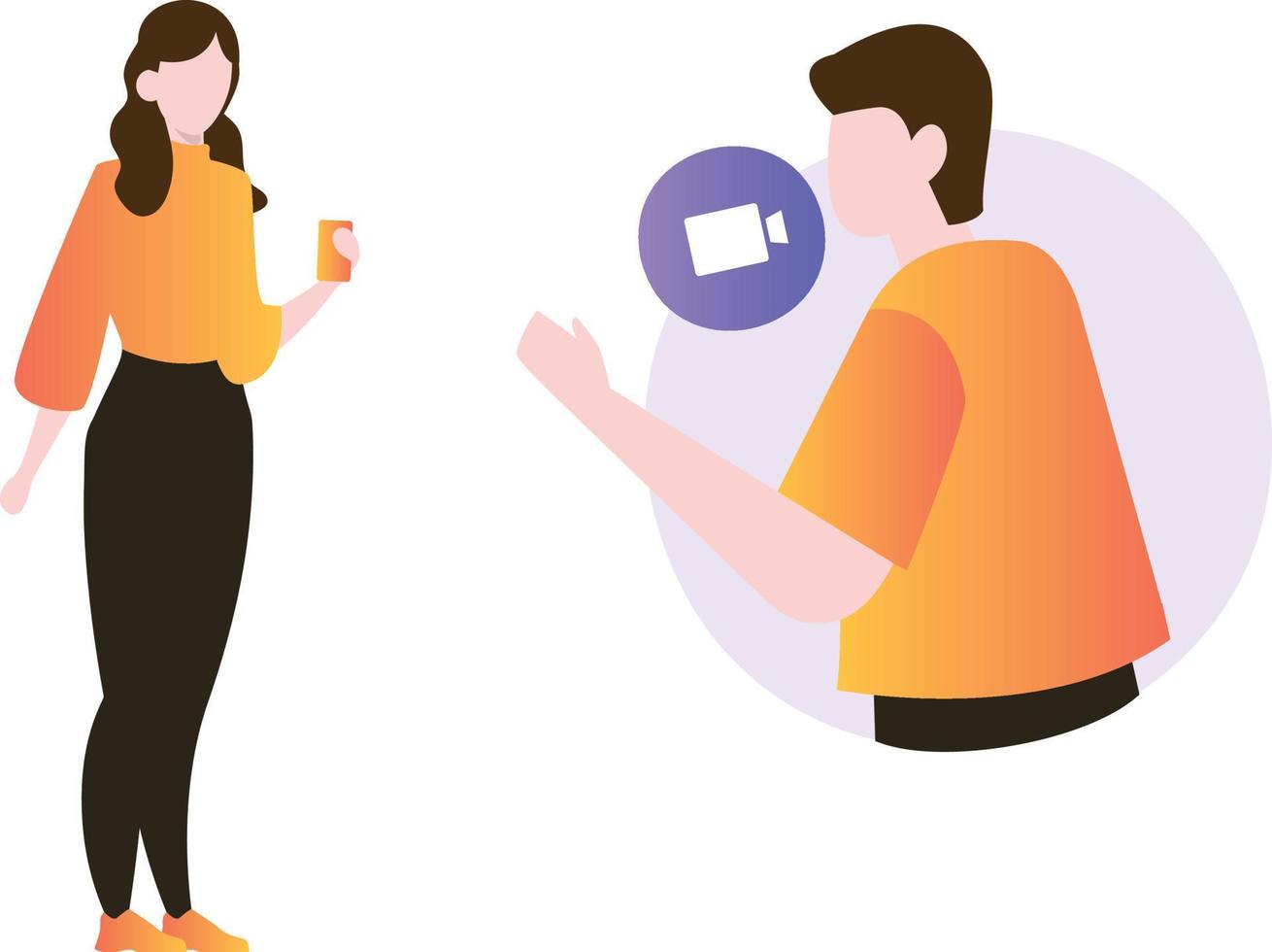 The boy is asking the girl for a video call. vector