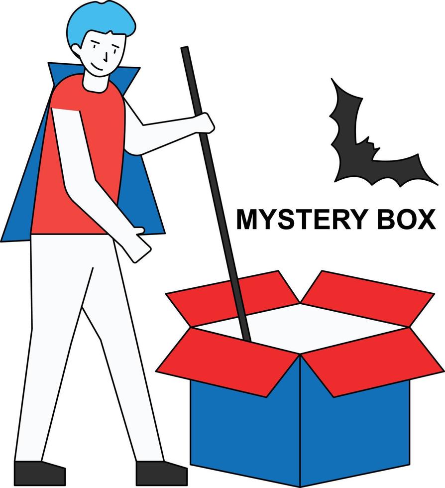 The boy opened the mystery box. vector