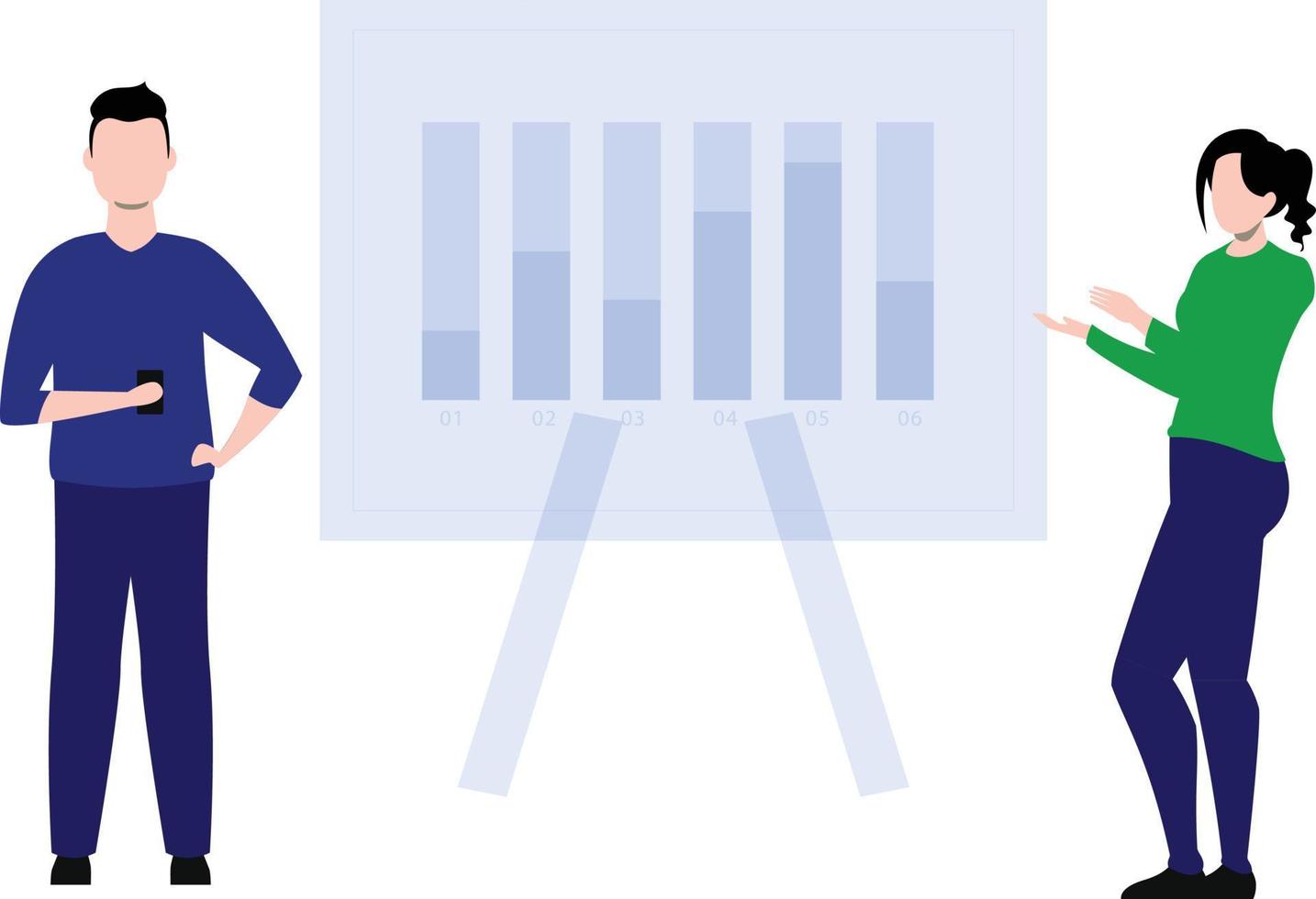 Boy and girl looking at the presentation board. vector
